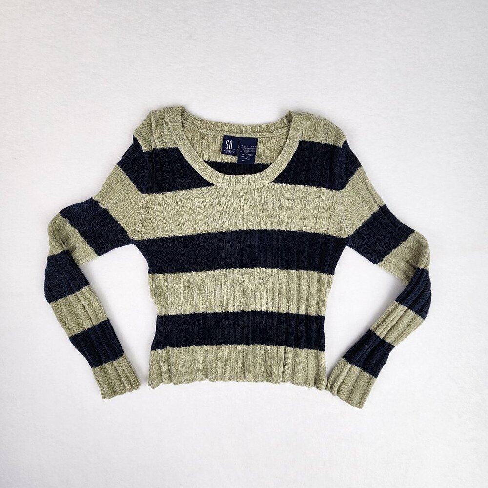SO GSJC Ribbed Pullover Sweater Size M Blue Green Stripes